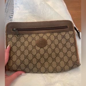 Authentic GUCCI GG Beige PVC Clutch Vintage